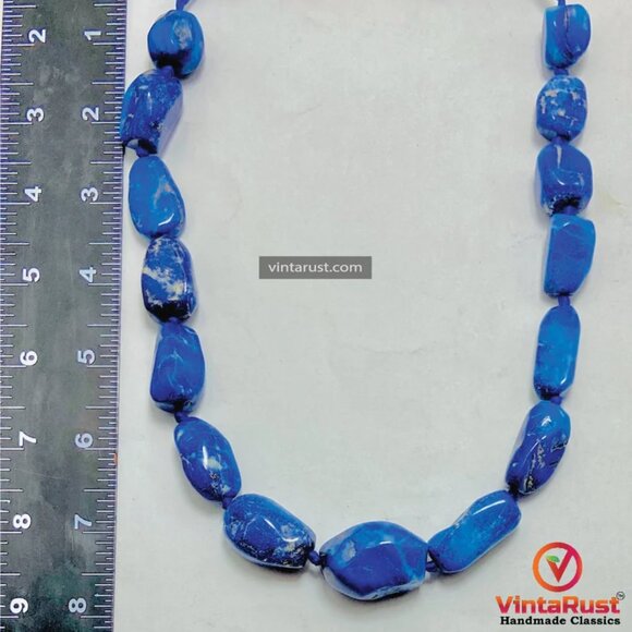 Handmade Lapis Lazuli Gemstone Necklace, Vintage Beaded Stone Necklace, Natural - Picture 8 of 9